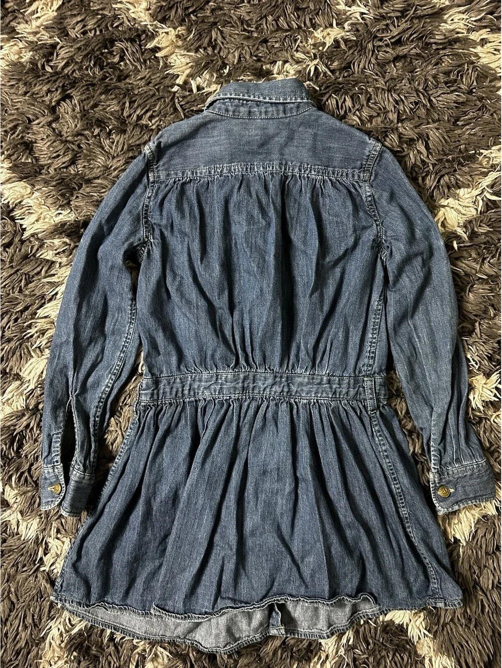 Polo Ralph Lauren Girls Denim Dress Button Front Long Sleeve Blue Size 8